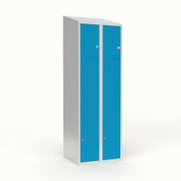 Skoleskab 2x300 Skr&aring;t tag, Z-d&oslash;r Lys bl&aring; st&aring;ld&oslash;r Greb for h&aelig;ngel&aring;s