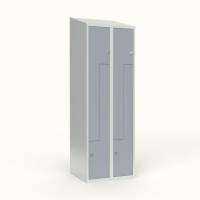 Skoleskab 2x300 Skr&aring;t tag, Z-d&oslash;r Gr&aring; st&aring;ld&oslash;r Greb for h&aelig;ngel&aring;s