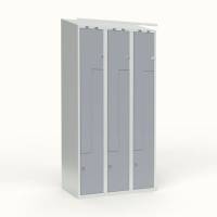 Skoleskab 3x300 Skr&aring;t tag, Z-d&oslash;r Gr&aring; st&aring;ld&oslash;r Greb for h&aelig;ngel&aring;s