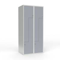 Skoleskab 2x400 Lige tag, Z-d&oslash;r Gr&aring; st&aring;ld&oslash;r Greb for h&aelig;ngel&aring;s