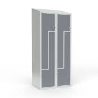 Skoleskab 2x400 Skr&aring;t tag, Z-d&oslash;r Gr&aring; laminatd&oslash;r Greb for h&aelig;ngel&aring;s