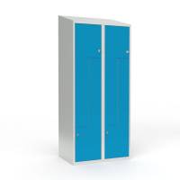 Skoleskab 2x400 Skr&aring;t tag, Z-d&oslash;r Lys bl&aring; st&aring;ld&oslash;r Greb for h&aelig;ngel&aring;s