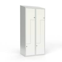 Skoleskab 2x400 Skr&aring;t tag, Z-d&oslash;r Hvid st&aring;ld&oslash;r Greb for h&aelig;ngel&aring;s