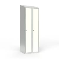 Skoleskab 2x300 Skr&aring;t tag 1 rum i h&oslash;jden Hvid laminatd&oslash;r Greb for h&aelig;ngel&aring;s