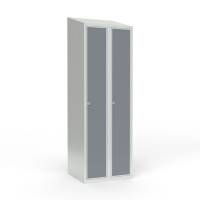 Skoleskab 2x300 Skr&aring;t tag 1 rum i h&oslash;jden Lys gr&aring; laminatd&oslash;r Greb for h&aelig;ngel&aring;s