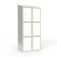 Skoleskab 2x400 Skr&aring;t tag 3 rum i h&oslash;jden Hvid laminatd&oslash;r Cylinderl&aring;s