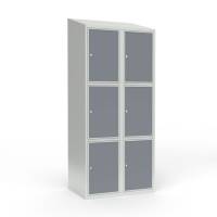 Skoleskab 2x400 Skr&aring;t tag 3 rum i h&oslash;jden Lys gr&aring; laminatd&oslash;r Cylinderl&aring;s