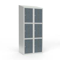 Skoleskab 2x400 Skr&aring;t tag 3 rum i h&oslash;jden VirrVarr Black laminatd&oslash;r Cylinderl&aring;s