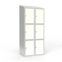 Skoleskab 2x400 Skr&aring;t tag 3 rum i h&oslash;jden Hvid laminatd&oslash;r Greb for h&aelig;ngel&aring;s