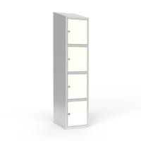 Skoleskab 1x400 Skr&aring;t tag 4 rum i h&oslash;jden Hvid laminatd&oslash;r Greb for h&aelig;ngel&aring;s
