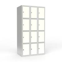 Skoleskab 3x300 Lige tag 4 rum i h&oslash;jden Hvid laminatd&oslash;r Greb for h&aelig;ngel&aring;s