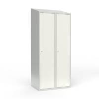 Skoleskab 2x400 Skr&aring;t tag 1 rum i h&oslash;jden Hvid st&aring;ld&oslash;r Cylinderl&aring;s