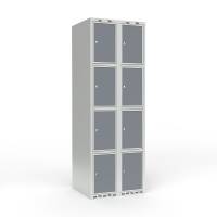 Skoleskab 2x300 Lige tag 4 rum i h&oslash;jden Lys gr&aring; laminatd&oslash;r Cylinderl&aring;s