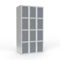 Skoleskab 3x300 Lige tag 4 rum i h&oslash;jden Lys gr&aring; laminatd&oslash;r Cylinderl&aring;s