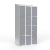 Skoleskab 3x300 Skr&aring;t tag 4 rum i h&oslash;jden Gr&aring; st&aring;ld&oslash;r Cylinderl&aring;s