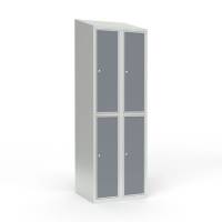 Skoleskab 2x300 Skr&aring;t tag 2 rum i h&oslash;jden Lys gr&aring; laminatd&oslash;r Cylinderl&aring;s