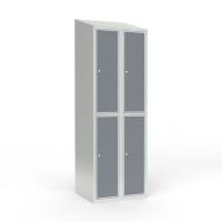 Skoleskab 2x300 Skr&aring;t tag 2 rum i h&oslash;jden Lys gr&aring; laminatd&oslash;r Cylinderl&aring;s