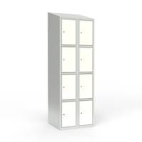 Skoleskab 2x300 Skr&aring;t tag 4 rum i h&oslash;jden Hvid laminatd&oslash;r Cylinderl&aring;s