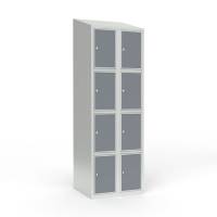 Skoleskab 2x300 Skr&aring;t tag 4 rum i h&oslash;jden Lys gr&aring; laminatd&oslash;r Cylinderl&aring;s