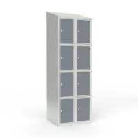 Skoleskab 2x300 Skr&aring;t tag 4 rum i h&oslash;jden Lys gr&aring; laminatd&oslash;r Cylinderl&aring;s