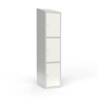 Skoleskab 1x400 Skr&aring;t tag 3 rum i h&oslash;jden Hvid st&aring;ld&oslash;r Cylinderl&aring;s