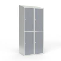 Skoleskab 2x400 Skr&aring;t tag 2 rum i h&oslash;jden Gr&aring; st&aring;ld&oslash;r Cylinderl&aring;s