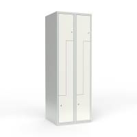 Skoleskab 2x300 Lige tag, Z-d&oslash;r Hvid st&aring;ld&oslash;r Cylinderl&aring;s