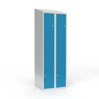 Skoleskab 2x300 Skr&aring;t tag, Z-d&oslash;r Lys bl&aring; st&aring;ld&oslash;r Cylinderl&aring;s