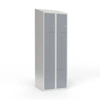 Skoleskab 2x300 Skr&aring;t tag, Z-d&oslash;r Gr&aring; st&aring;ld&oslash;r Cylinderl&aring;s