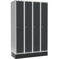 Garderobeskab 4x300mm m/lige tag, antracit d&oslash;r med cylinderl&aring;s og sokkel