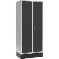 Garderobeskab 2x400mm m/lige tag, antracit d&oslash;r med greb for h&aelig;ngel&aring;s og sokkel