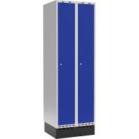 Garderobeskab 2x300mm m/lige tag, blå dør med cylinderlås og sokkel