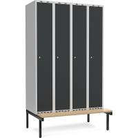 Garderobeskab 4x300mm m/lige tag, antracit d&oslash;r med cylinderl&aring;s og siddeb&aelig;nk