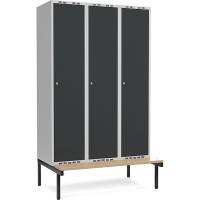 Garderobeskab 3x400mm m/lige tag, antracit d&oslash;r med cylinderl&aring;s og siddeb&aelig;nk