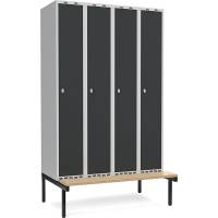Garderobeskab 4x300mm m/lige tag, antracit d&oslash;r med greb for h&aelig;ngel&aring;s og siddeb&aelig;nk