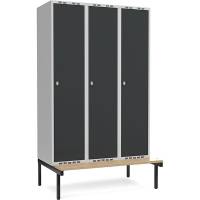 Garderobeskab 3x400mm m/lige tag, antracit d&oslash;r med greb for h&aelig;ngel&aring;s og siddeb&aelig;nk