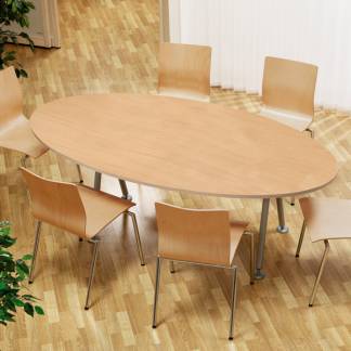 Konferencebord Consensus, Bøg 2000x1200 mm oval, Alugrå understel