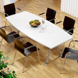 Konferencebord Consensus, Hvid 2000x900 mm b&aring;dformet, Alugr&aring; understel