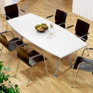 Konferencebord Consensus, Hvid 2000x900 mm b&aring;dformet, Alugr&aring; understel