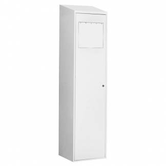 Snavset&oslash;jsskab med skr&aring;t tag og lys gr&aring; d&oslash;re med cylinderl&aring;s