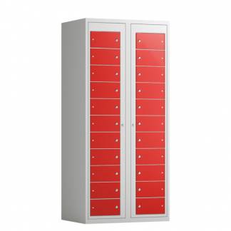 T&oslash;judleveringsskab 2x11 rum med lige tag og r&oslash;de d&oslash;re med cylinderl&aring;s