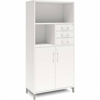 Kontorskab DNA, 800x1660 mm, Hvid/Alugr&aring;, skuffemodul 4A4/2A4