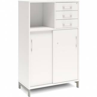 Kontorskab DNA, 800x1275 mm, Hvid/Alugr&aring;, skyded&oslash;r og skuffemodul 3A4/2A4