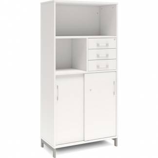 Kontorskab DNA, 800x1660 mm, Hvid/Alugrå, skydedør og skuffemodul 4A4/2A4