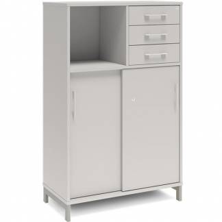 Kontorskab DNA, 800x1275 mm, Lys grå/Alugrå, skydedør og skuffemodul 3A4/2A4