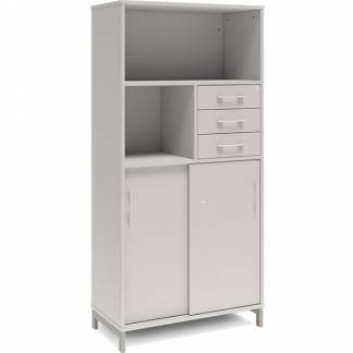 Kontorskab DNA, 800x1660 mm, Lys grå/Alugrå, skydedør og skuffemodul 4A4/2A4