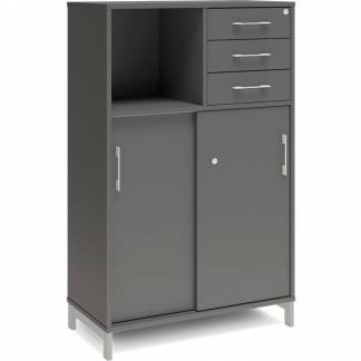 Kontorskab DNA, 800x1275 mm, Antracit/Alugr&aring;, skyded&oslash;r og skuffemodul 3A4/2A4