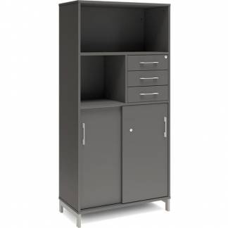 Kontorskab DNA, 800x1660 mm, Antracit/Alugrå, skydedør og skuffemodul 4A4/2A4