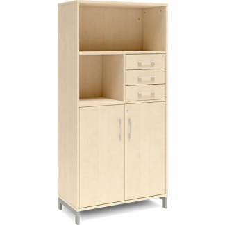 Kontorskab DNA, 800x1660 mm, Birk/Alugr&aring;, skuffemodul 4A4/2A4