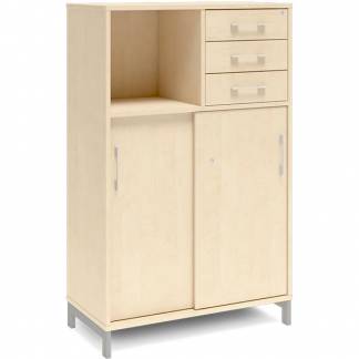 Kontorskab DNA, 800x1275 mm, Birk/Alugrå, skydedør og skuffemodul 3A4/2A4